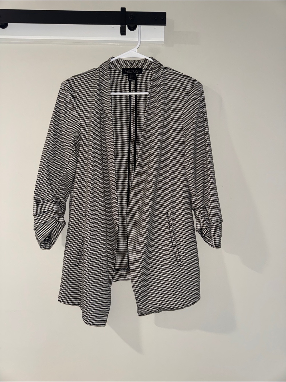 Rachel Zoe Black & White Houndstooth Open-Front Blazer